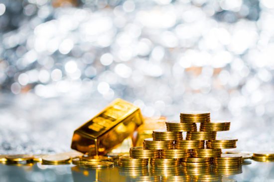 gold bar and gold coins gold bar and gold coins