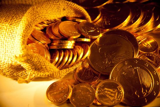 gold coins in a bag